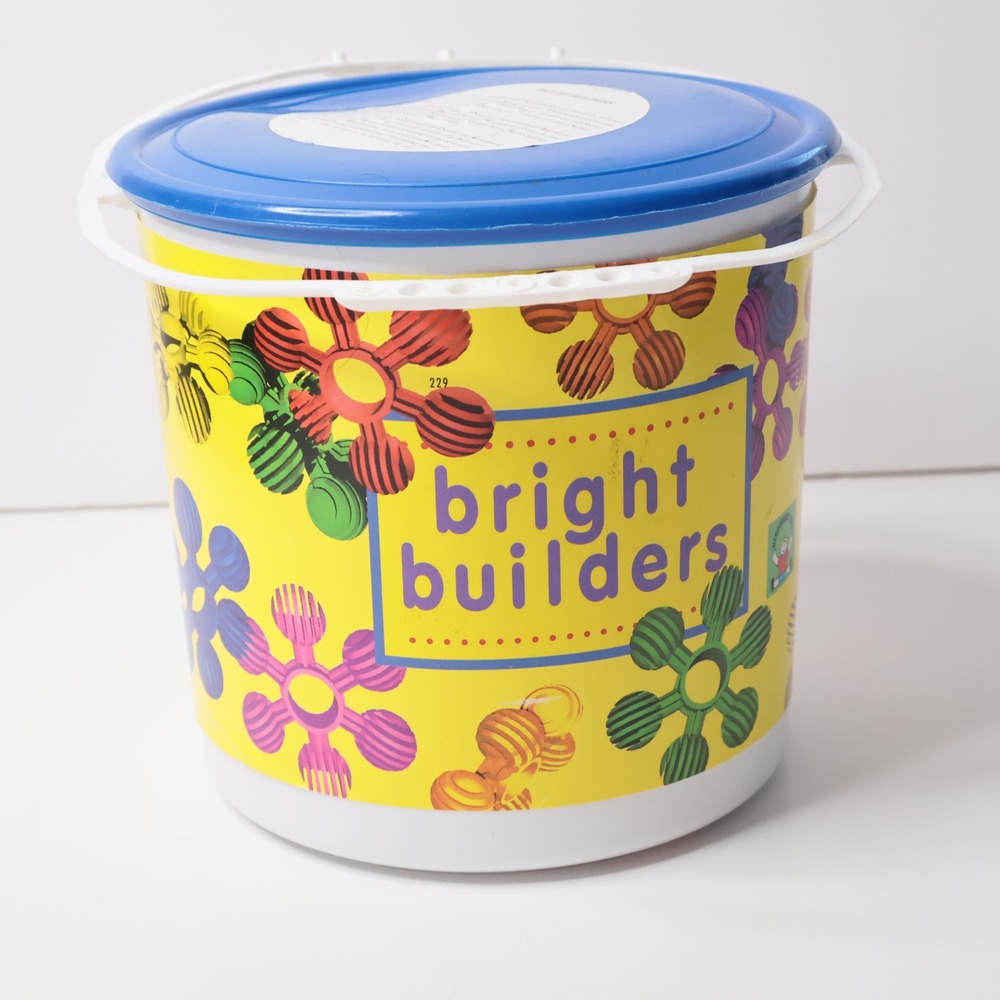 VTG‎ Discovery Toys Bright Builders 24 Pc Construction Star Flower Blocks Bucket